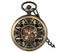 CAFIEDR Retro Mechanical Pocket Watch Roman Numeral Display Manual Mechanical Bronze Pocket Watch Male (A One Size)