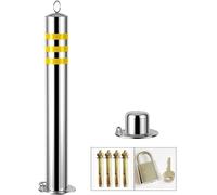 CAFIEDR Safety Bollard Post Car Parking Space Lock Bollard Heavy Duty Stainless Steel Parking Barrier with Reflective Strips,Easy to Install for Garage,Parking,Road Tra(Silver 650x76mm)