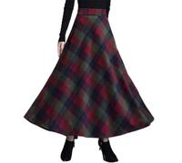 CAFIEDR Skirts For Women Midi Length, Maxi Skirts For Women Elasticated Waist With Pocket Vintage Green Lattice Thick Winter Tartan Skirt High Waisted Skirt Large Pendu(As Shown XL)