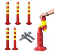 CAFIEDR Traffic Delineator Post,Safety Warning Column, Heavy Duty Traffic Cones 30 Inch High Flexible Visual Safety Bollard Driveway Barrier Parking for Drivers Trainin(Red+yellow)