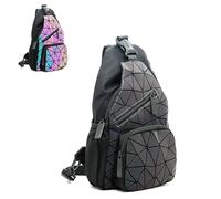 CAFINY Geometric chest bag Geometries Glow Backpack Geometrical Luminous Bag Holographic Travel Bags Retro Daypack for Casual, College, Work