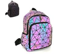 CAFINY Geometric Women's Backpack Geometries Glow Large Purse Backpack Geometrical Luminous Bag Holographic Travel Bags Retro Daypack for Casual, College, Work