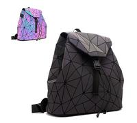 CAFINY Geometric Women's Backpack Geometries Glow Large Purse Backpack Geometrical Luminous Bag Holographic Travel Bags Retro Daypack for Casual, College, Work