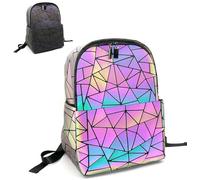 CAFINY Geometric Women's Backpack Geometries Glow Large Purse Laptop Backpack Geometrical Luminous Laptop Bag Holographic Travel Bags Retro Daypack for Casual, College, Work
