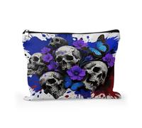 Cafl Makeup Bag Cosmetic Bag for Women Large Capacity Make Up Bag-10 * 8inch, Bold Floral Skull & Butterfly Splatter