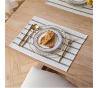 Caflife Boho Farmhouse Placemats Set of 4, Grey Stripes Cotton Linen Woven Table Mats for Modern Dining Table, 13x19 Inch Rustic Kitchen Decor Place Mats