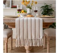 Caflife Boho Table Runner 60 Inchs Long Taupe and Beige, Cotton and Linen Woven with Tassels, for Modern Rustic Farmhouse Neutral Table Runners, Bohemian Kitchen Dining Table Home Decor