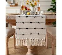 Caflife Boho Table Runner 72 Inchs Long for Modern Farmhouse Room Home Decor, Black and Beige Coffee Table Runner, Natural Cotton Woven with Tassels Neutral, for Kitchen Dining Table Decor