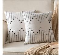 Caflife Boho Throw Pillow Covers 18x18 Set of 2 Decorative Pillows for Bed, Neutral Pillow Covers Beige with Black Line Throw Pillows for Modern Farmhouse Couch Sofa Living Room Outdoor