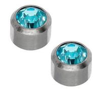 Caflon Blue Birth Stone & Plain Ear Piercing Studs - Set of 12 - (White Stainless March Aquamarine Birthstone)