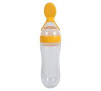 Cafopgrill 1Pc 90mL Silicone Baby Toddler Feeding Bottle with Spoon Fresh Food Cereal Squeeze Feeder Hot, Baby Feeder Bottle Baby Cereal Feeder(Yellow)