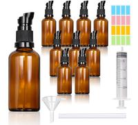 CafullCon 10 Pack Empty Lotion Pump Bottle, 30ml Refillable Amber Glass Lotion Pump Press Bottles for Toiletries, Leak-proof Liquid Travel Containers for Shampoo Cosmetic Emulsion Essential Dispenser