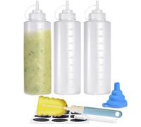 CafullCon 3 Pack Sauce Bottle, 1000ml Plastic squeezy bottles with nozzles, Multipurpose condiment bottle for Ketchup, Squeezy Squirt Bottles for BBQ, Sauces, Syrup, Salad Dressing, Oil, Liquids, Art