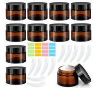 CafullCon 30ml Amber Glass Jars, 11Pack Empty Round Cosmetic Jars with Lids und Inner Liners, Face Cream Storage Containers, Travel Pots with Spatula and Labels for Toiletries, Lotion, Powder, Creams