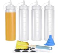 CafullCon 4 Pack Sauce Bottle, 800ml Plastic squeezy bottles with nozzles, Multipurpose condiment bottle for Ketchup, Squeezy Squirt Bottles for BBQ, Sauces, Syrup, Salad Dressing, Oil, Liquids, Art