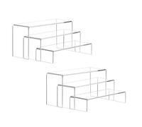 CafullCon 6pcs Display Stand, 3 Sizes Clear Rectangular Tiered Display Stand, Acrylic Display Risers for POP Figures, Cupcake Dessert Stands Showcase Shelf for Jewelry Perfume Collectibles Decorations