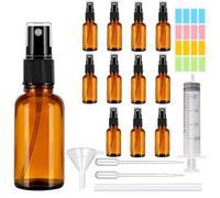 CafullCon Amber Glass Spray Bottle, 12pcs 30ml Refillable Empty Brown Spray Bottles Glass with Funnel Dropper & Sticker, Fine Mist Spray Bottle for Perfume Cleaning Aromatherapy Cosmetic Travel Sprays