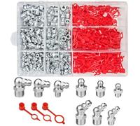 CafullCon Grease Nipples, 380 Pcs Hydraulic Grease Fittings Assortment Kit, M6 M8 M10 M6 M8 M10 Cone Lubricating Nipple 45° 90° 180° Angled Grease Zerks with Caps for Zerk Grease, Automotive Machinery