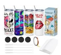 Cafultgo 20OZ Sublimation Cup, Set of 4 Sublimation Blanks Skinny Tumbler 20 OZ White Straight Bulk Stainless Steel Tumbler, with Lid and Straw, Shrink Wrap, Individually Boxed, Blank White（4PCS）