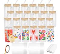 Cafultgo 24 Pack Sublimation Water Bottle 16OZ Sublimation Blanks Wholesale Frosted Glass Mason Jar Tumbler Cups Mugs with Glass Straw for Beer, Iced Coffee, Juice, Soda, Drinks