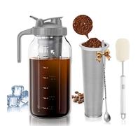 Cafultgo 64 Oz Cold Brew Coffee Maker with Stainless Steel Filter, 1 Quart Heavy Duty Iced Coffee Maker Pour Spout Handle Lid, Cleaning Brush and Spoon, for Iced Coffee, Fruit Drinks(grey)