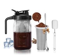 Cafultgo 800ml Cold Brew Coffee Maker with Stainless Steel Filter, 1 Quart Heavy Duty Iced Coffee Maker Pour Spout Handle Lid, Cleaning Brush and Spoon, for Iced Coffee, Fruit Drinks(Black)