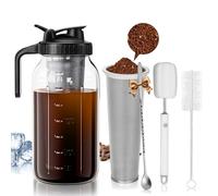 Cafultgo Cold Brew Coffee Maker Jar 64oz Cold Brew Coffee Maker with Filter - Thick Glass Pitcher, Leak-Proof Lid & BPA-Free Brush - Dishwasher Safe for Iced Coffee, Tea & Low-Acid Brew (Black)