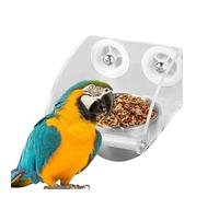 Cage Bird Feeder, Parrot Food Container Stainless Steel, Waterproof Transparent Bird Feeder with Perch for Budgies Cockatiel Finches Conure Parakeet Lovebirds
