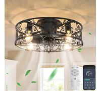 Cage Ceiling Fan With Lights Black 51 Cm With Remote Control