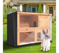 Cage Rabbit Hutch Cover for 48x20x41 in (122x50x105 cm) Double-decker Double-layer Uv-resistant Windproof - Watertight 210d Oxford Transparent with Curtain Front Polyester Plus Ventilation(BLACK)