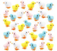 Cagemoga 36 Pcs Wind-Up Easter Chicks Toys Novelty Plush Jumping Chicken for Easter Egg Hunt Basket Stuffers Party Favors, 4 Colors