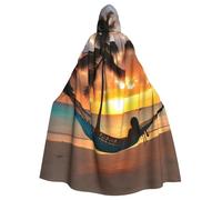 caghkb Coconut Beach Sunset Hammock Print Hooded Cloak Carnival Costume Wizard Renaissance Masquerade Cosplay Events Festivals