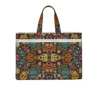 caghkb Colorful Sugar Skulls Print Lightweight Foldable Canvas Tote File Bag Storage For Office Supplies Commuting