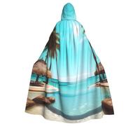 caghkb Palm Trees And Clear Sea Print Hooded Cloak Carnival Costume Wizard Renaissance Masquerade Cosplay Events Festivals