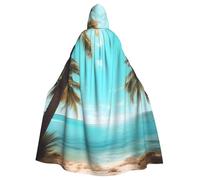 caghkb Palm Trees And Sea Print Hooded Cloak Carnival Costume Wizard Renaissance Masquerade Cosplay Events Festivals