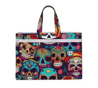 caghkb Sugar Skulls Print Lightweight Foldable Canvas Tote File Bag Storage For Office Supplies Commuting