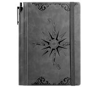 CAGIE Compass Leather Notebook Journal for Men, 100 GSM 288 Pages Lined Journals for Writing, A5 Hardcover Journaling Notebooks Gifts Set with Pen for Travel Office Daily Writing, Grey