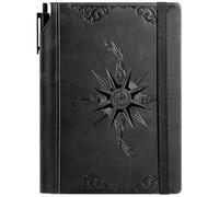 CAGIE Compass Leather Notebook Journal for Men, 100 GSM 288 Pages Lined Journals for Writing, A5 Hardcover Journaling Notebooks Gifts Set with Pen for Travel Office Daily Writing, Black