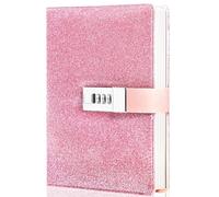 CAGIE Journal with Lock for Women Refillable Lock diary with 224 Pages Glitter Pink Diary with Lock for Girls, Adults, 5.3 x 7.9 inches