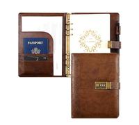 CAGIE Leather Diary with Lock, A5 Ring Binder, Large Diary for Adults with Combination Lock, Refillable Inner Pages, Embossed Loose Leaf Diary, 7 x 9 inches, Brown