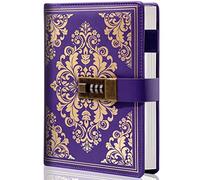 CAGIE Lock Journal for Women Vintage Refillable Diary with Lock 224 Pages Leather Locked Journal for Personal Secrets Writing (Purple)