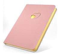 CAGIE Notebook A5 Leather Heart Groove Hardcover Lined Thick Notebook Pages Girls Diary Journal for Teenage Girls and Women Pink