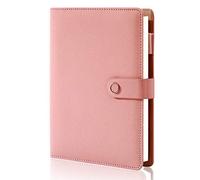 CAGIE Spiral Leather Journal Writing Notebook, 6 Ring Binder Refillable Diary Notepads, Vintage Business Planner Personal Organizer, Agenda for Men Women, Faux Cloth Cover, A5 Size，Pink