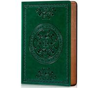 CAGIE Vintage Leather Journal for Women Men, Daily Journal Notebook - 288 Lined Pages, Soft Cover, 180° Lay Flat Notebook, 5.7'' X 8.3'', Green Travel Diary & Gift, Antique Embossed Design