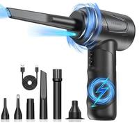 CAGIWIRU Compressed Air Duster 4.0, Cordless Electric Air Blower for Cleaning Keyboard & PC, 3 Speed Cleaner With LED Light - No Canned Air - Car Cleaning Kit, Black