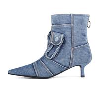 CAGLGLZ Jeans Boots For Women Short Ankle Denim Booties Fall Boots Womens Pointed Toe Boots With Zipper High Stiletto Hell, Blue, 5 UK