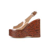 CAGLGLZ Jelly Wedge Platform Sandals for Women Open Peep Toe High Heels Clear Adjustable Ankle Buckle Sandals Stylish Dressy Summer Shoes, Jelly Brown, 5.5 UK