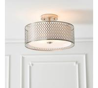cagney 3 light white fabric shade flush light in satin nickel