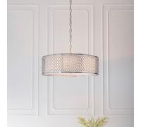 cagney 3 light white fabric shade pendant light in satin nickel