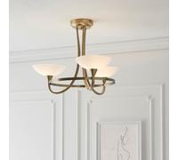 cagney 3 light white glass shade flush light in antique brass